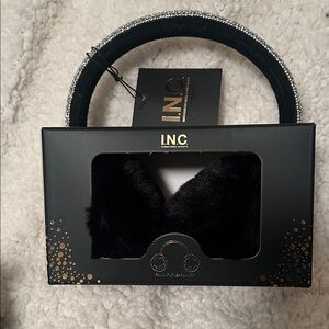 Black Faux Fur Earmuffs with Silver Accents